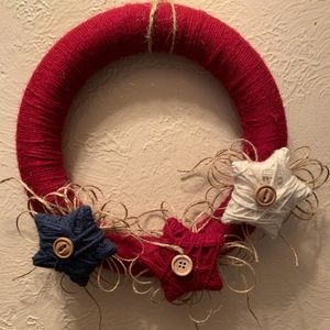 4th of July Wreath, Americanna Decor, Yarn wrapped Wreath, Wreath with Stars